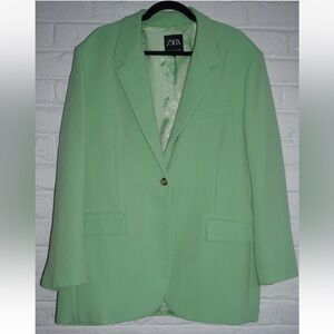 Zara Oversized Blazer Size: XXL Apple Green Menswear Style Women's Statement
